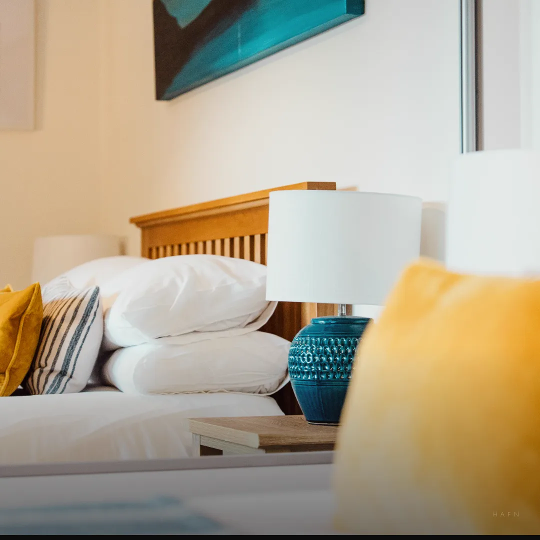 Hafn editorial property photography — North Wales — hafn bedroom detail boutique holiday let